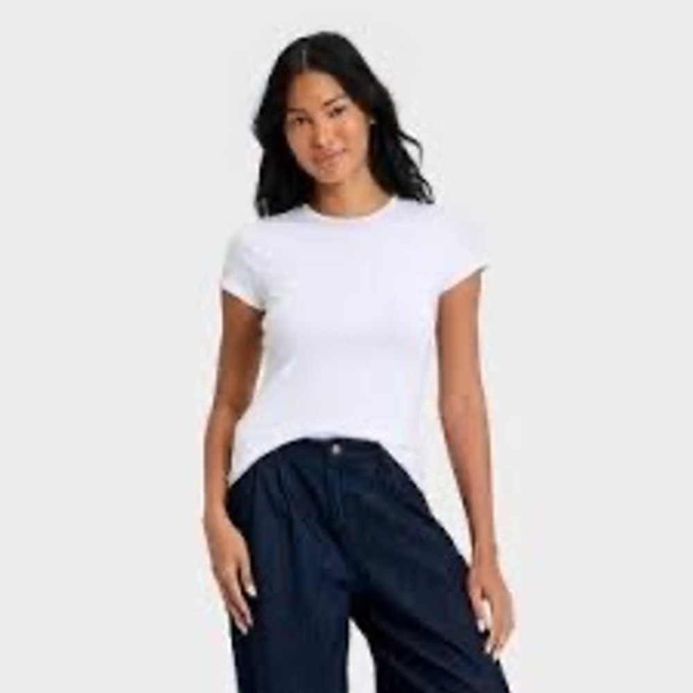 A New Day Womens Slim Fit Short Sleeve‎ Ribbed T-Shirt White 3X NEW